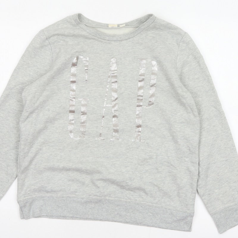 Gap Womens Grey S Pullover Sweatshirt Silver Logo Crew Neck