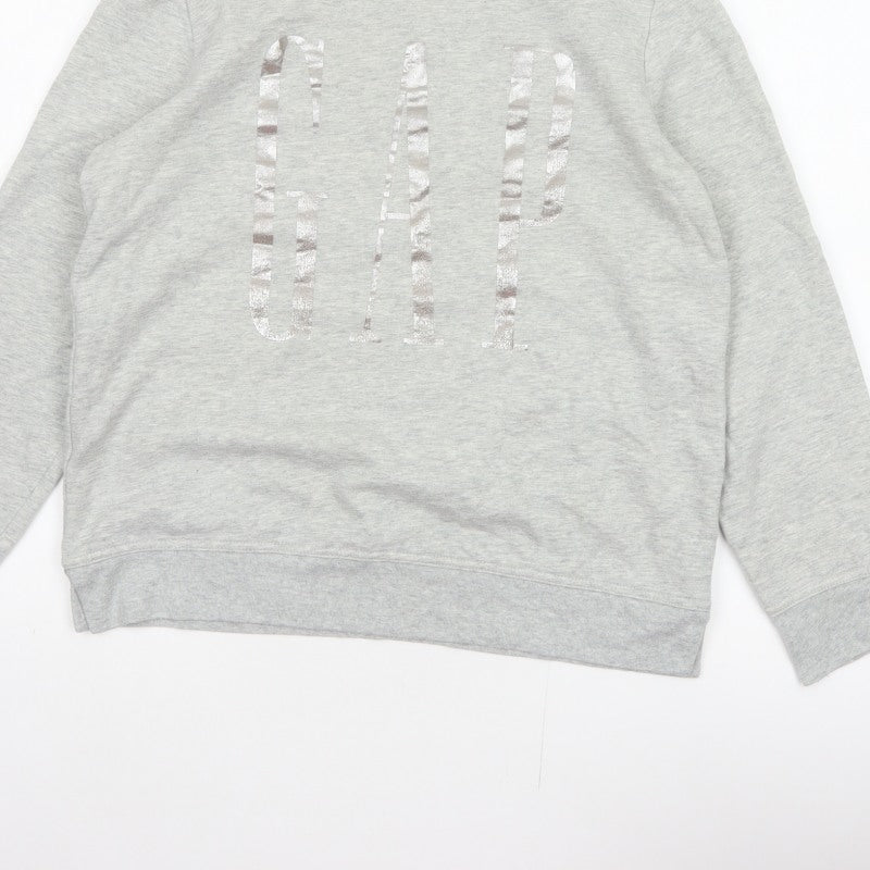 Gap Womens Grey S Pullover Sweatshirt Silver Logo Crew Neck