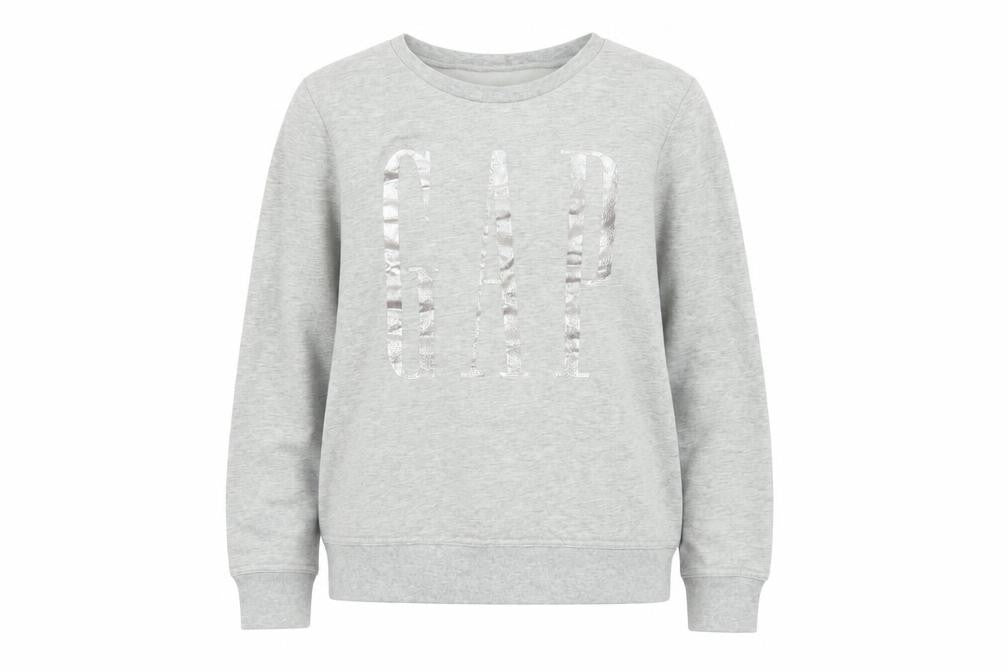 Gap Womens Grey S Pullover Sweatshirt Silver Logo Crew Neck
