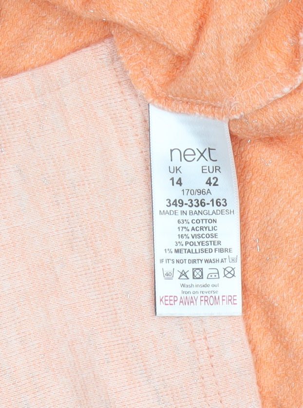 Next Women Orange UK 14 Tunic Jersey 3/4 Sleeve Crew Neck Top