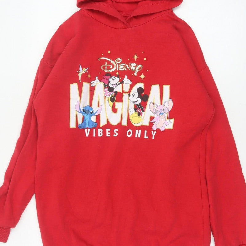 Disney Girls Red 13-14 Years Pullover Hoodie Magical Vibes Mickey Stitch