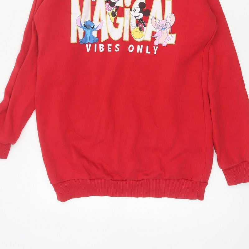 Disney Girls Red 13-14 Years Pullover Hoodie Magical Vibes Mickey Stitch