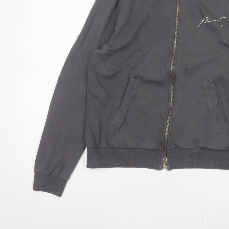 Prevu Men’s Grey Cotton Bomber Jacket L Full Zip Logo