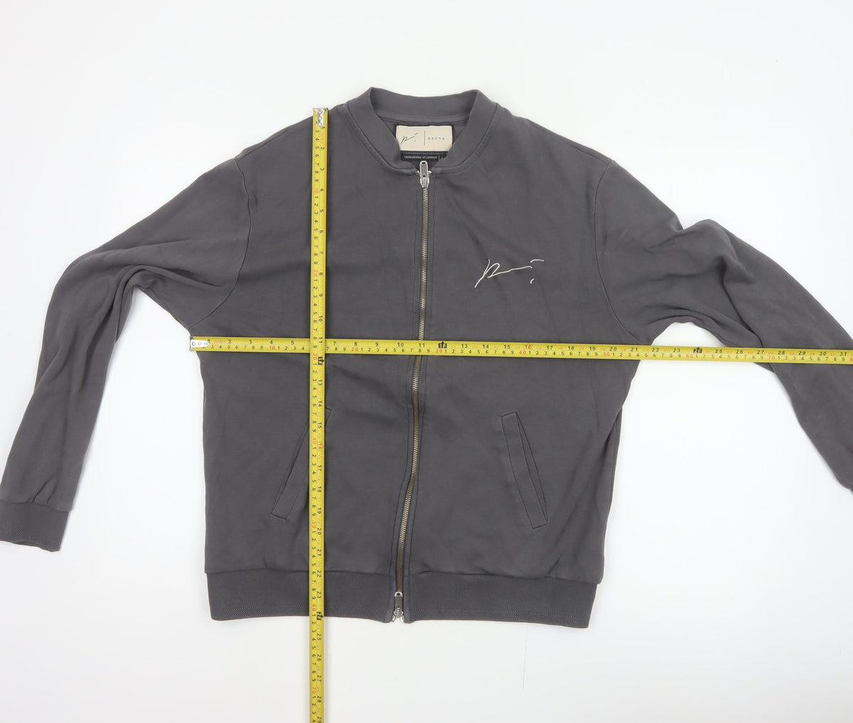 Prevu Men’s Grey Cotton Bomber Jacket L Full Zip Logo