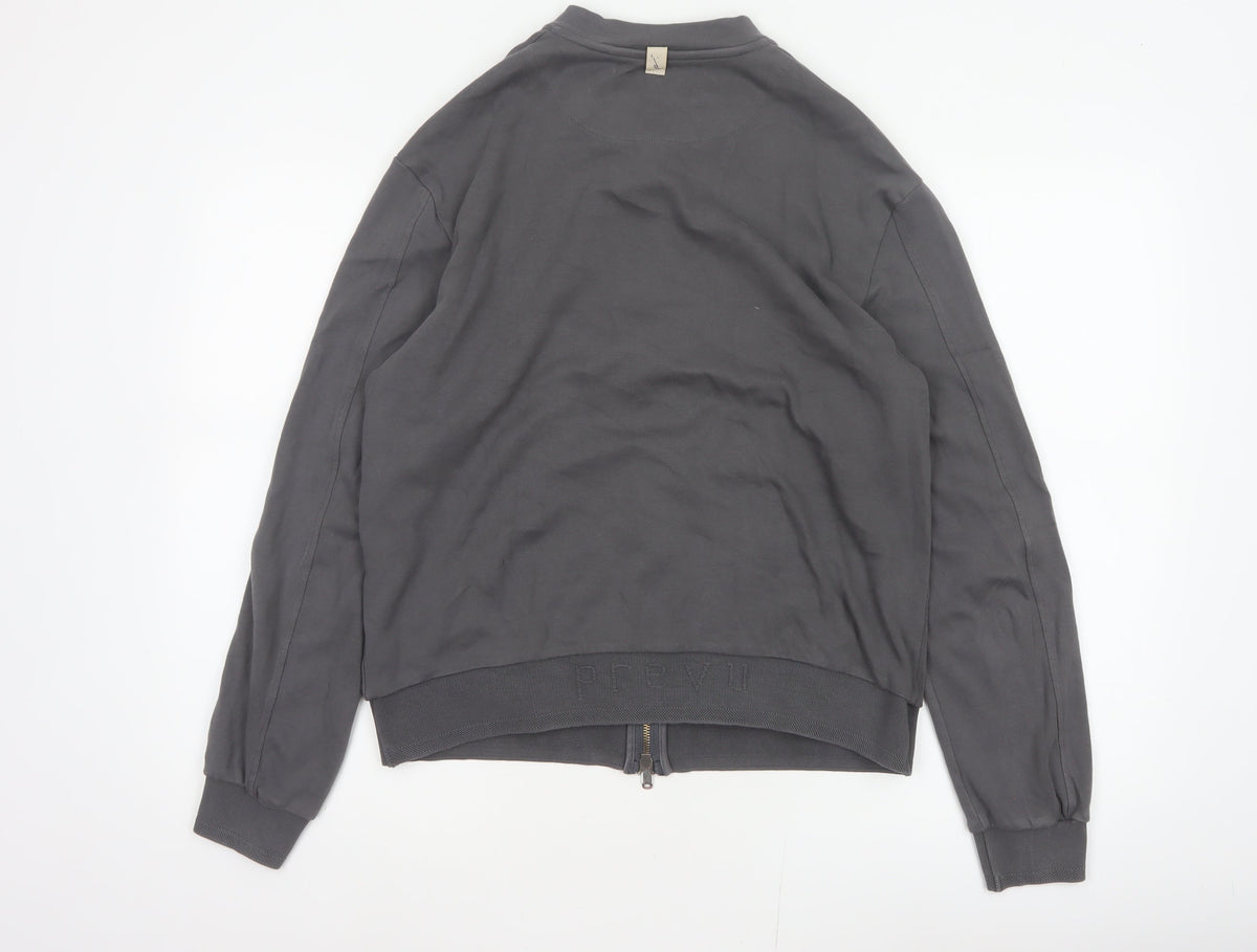 Prevu Men’s Grey Cotton Bomber Jacket L Full Zip Logo