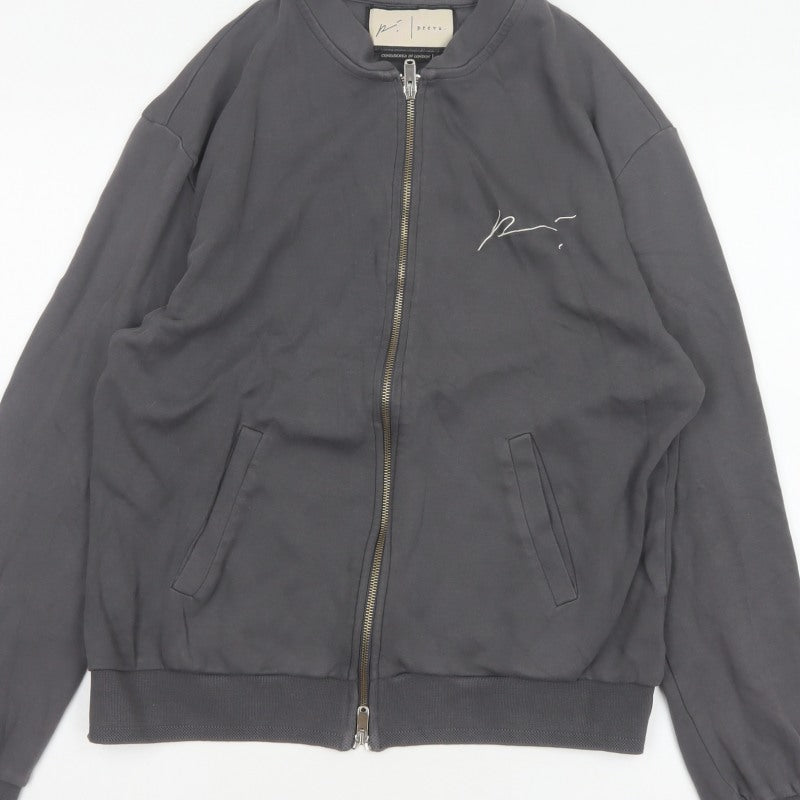 Prevu Men’s Grey Cotton Bomber Jacket L Full Zip Logo