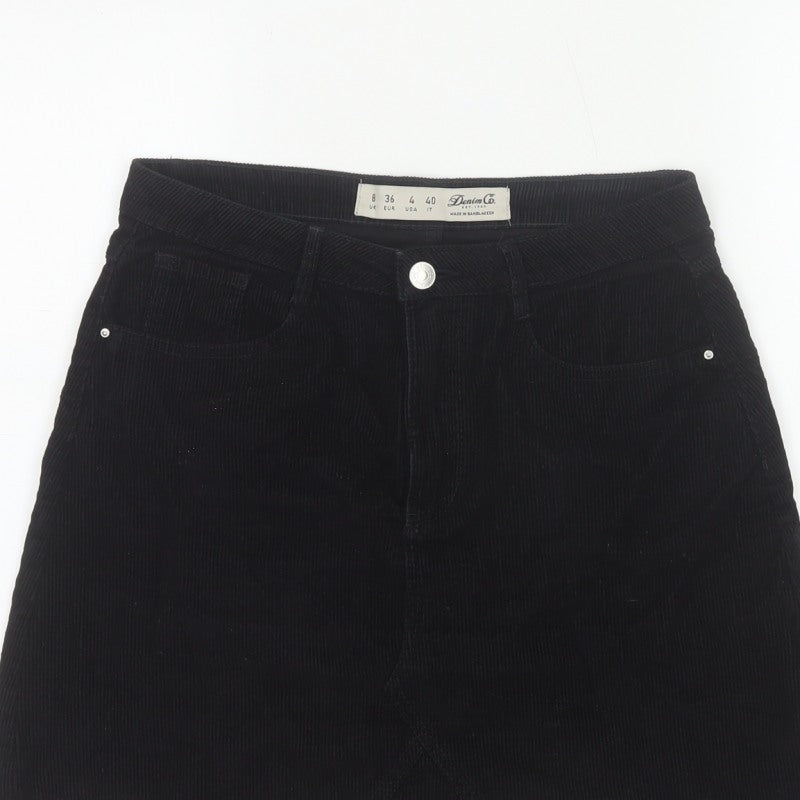 Denim Co. Women’s Black UK 8 Corduroy Mini Pencil Skirt Pockets