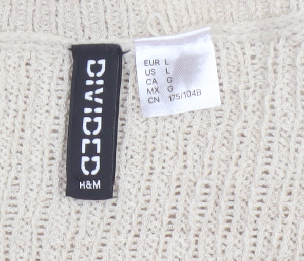 H&M Women Beige L Button Front Open-Knit Long Sleeve Cardigan