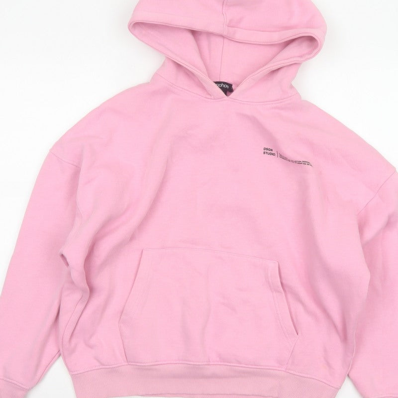 Boohoo Women Pink S Pullover Hoodie DSGN Studio Fleece Kangaroo Pocket