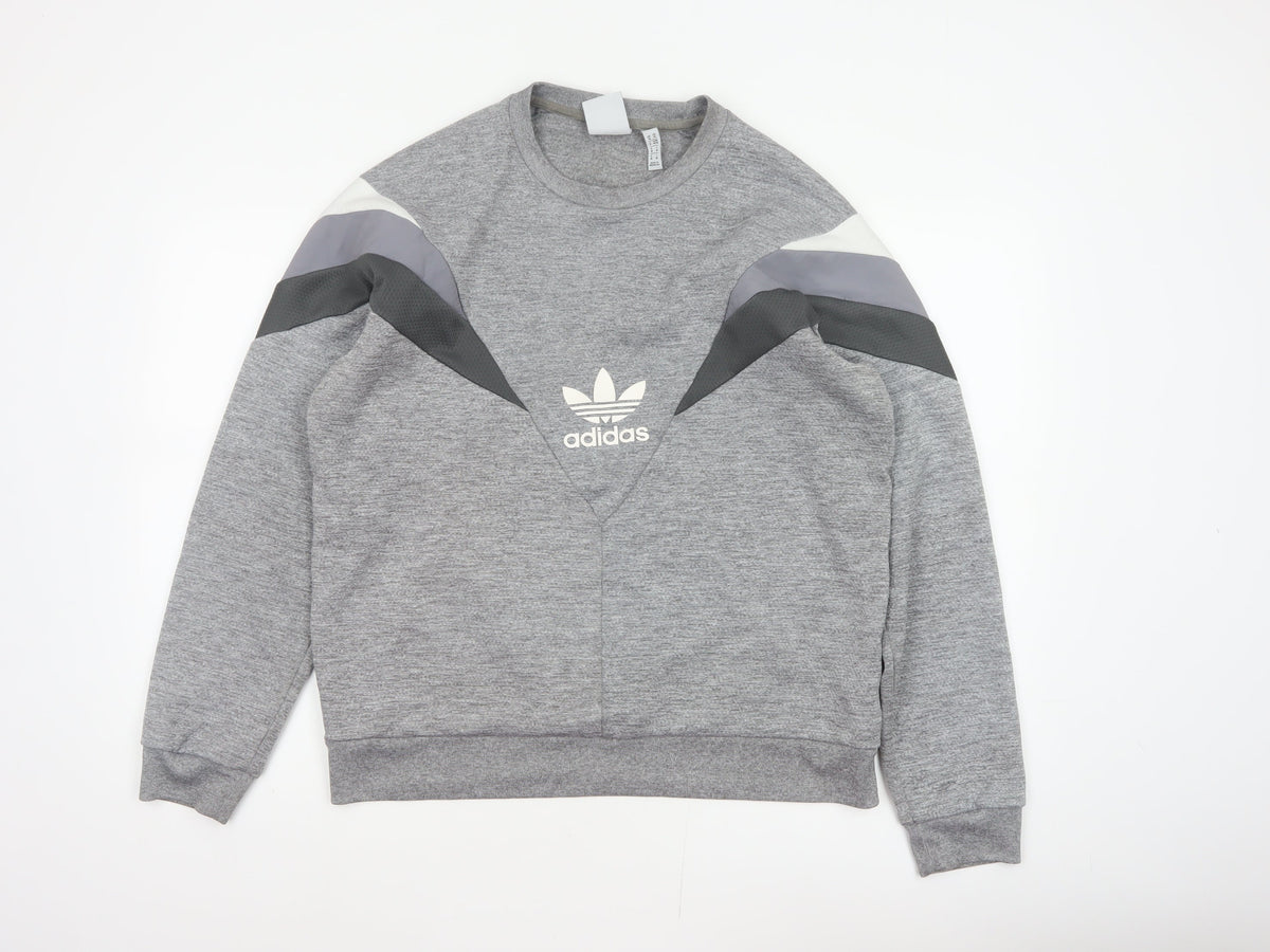 Adidas Men Grey M Pullover Crew Neck Trefoil Logo Sweatshirt
