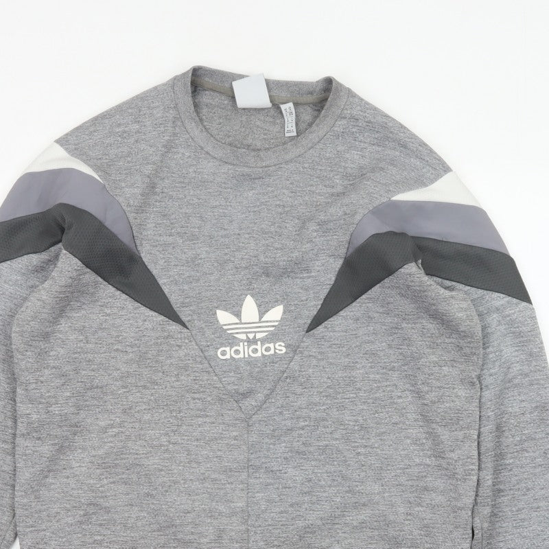 Adidas Men Grey M Pullover Crew Neck Trefoil Logo Sweatshirt