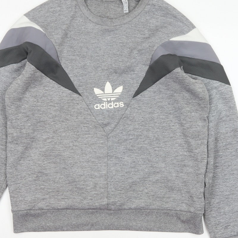 Adidas Men Grey M Pullover Crew Neck Trefoil Logo Sweatshirt