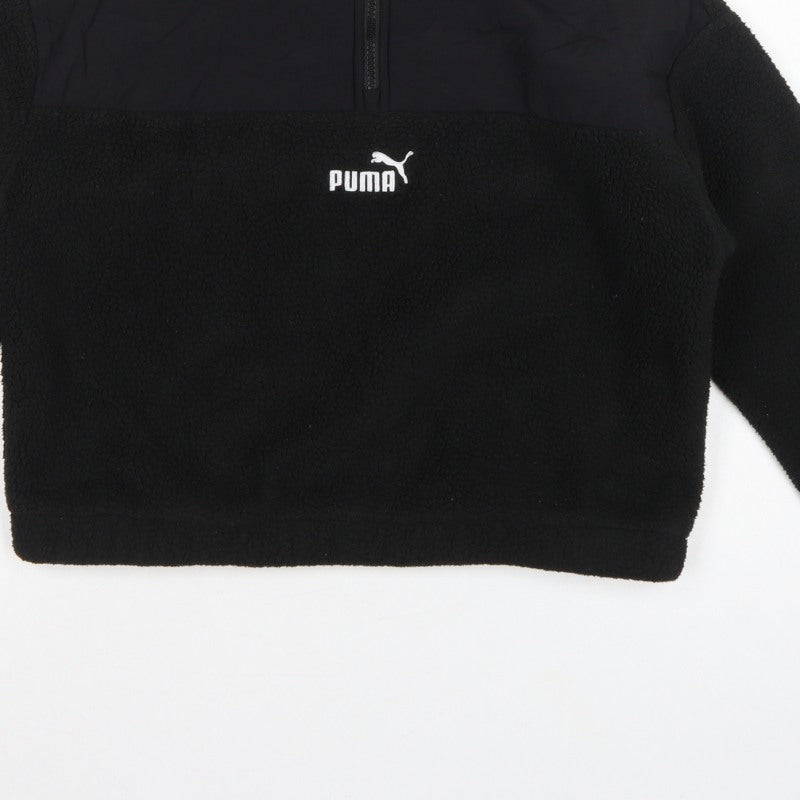 Puma Women Black XS 1/4 Zip Sherpa Fleece Pullover Sweatshirt