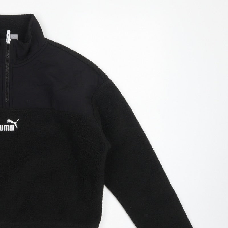 Puma Women Black XS 1/4 Zip Sherpa Fleece Pullover Sweatshirt