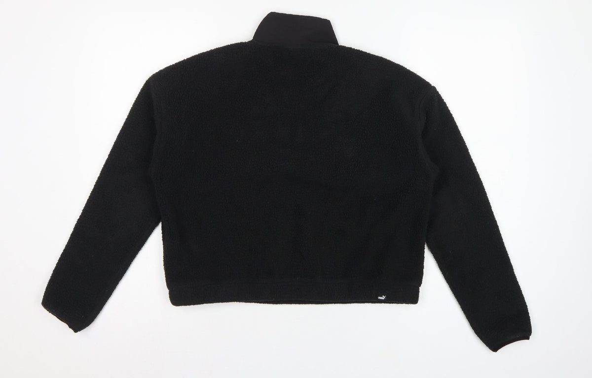Puma Women Black XS 1/4 Zip Sherpa Fleece Pullover Sweatshirt