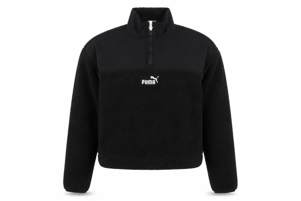 Puma Women Black XS 1/4 Zip Sherpa Fleece Pullover Sweatshirt