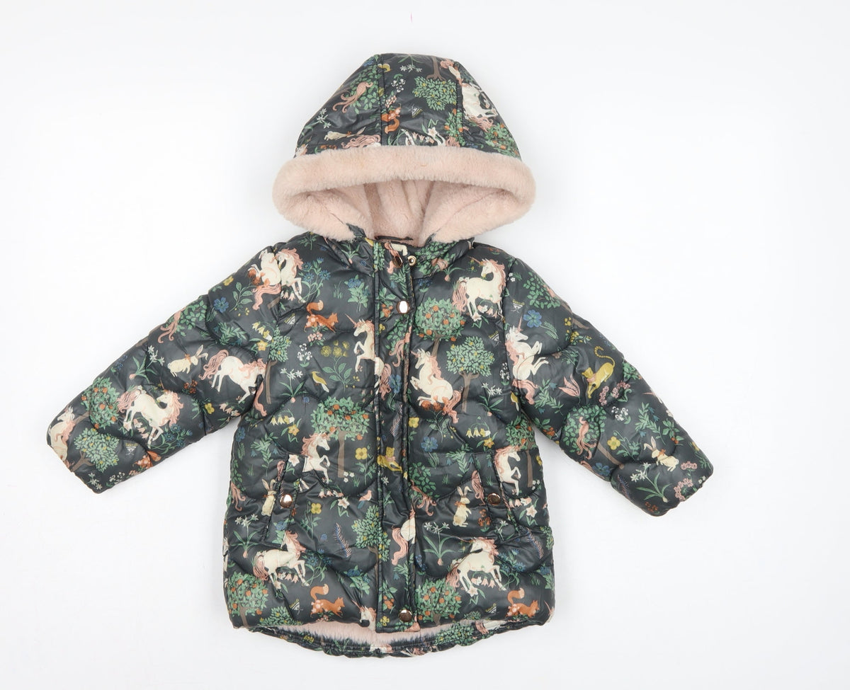 Next Girls Multicoloured 18-24 Months Unicorn Puffer Hooded Coat