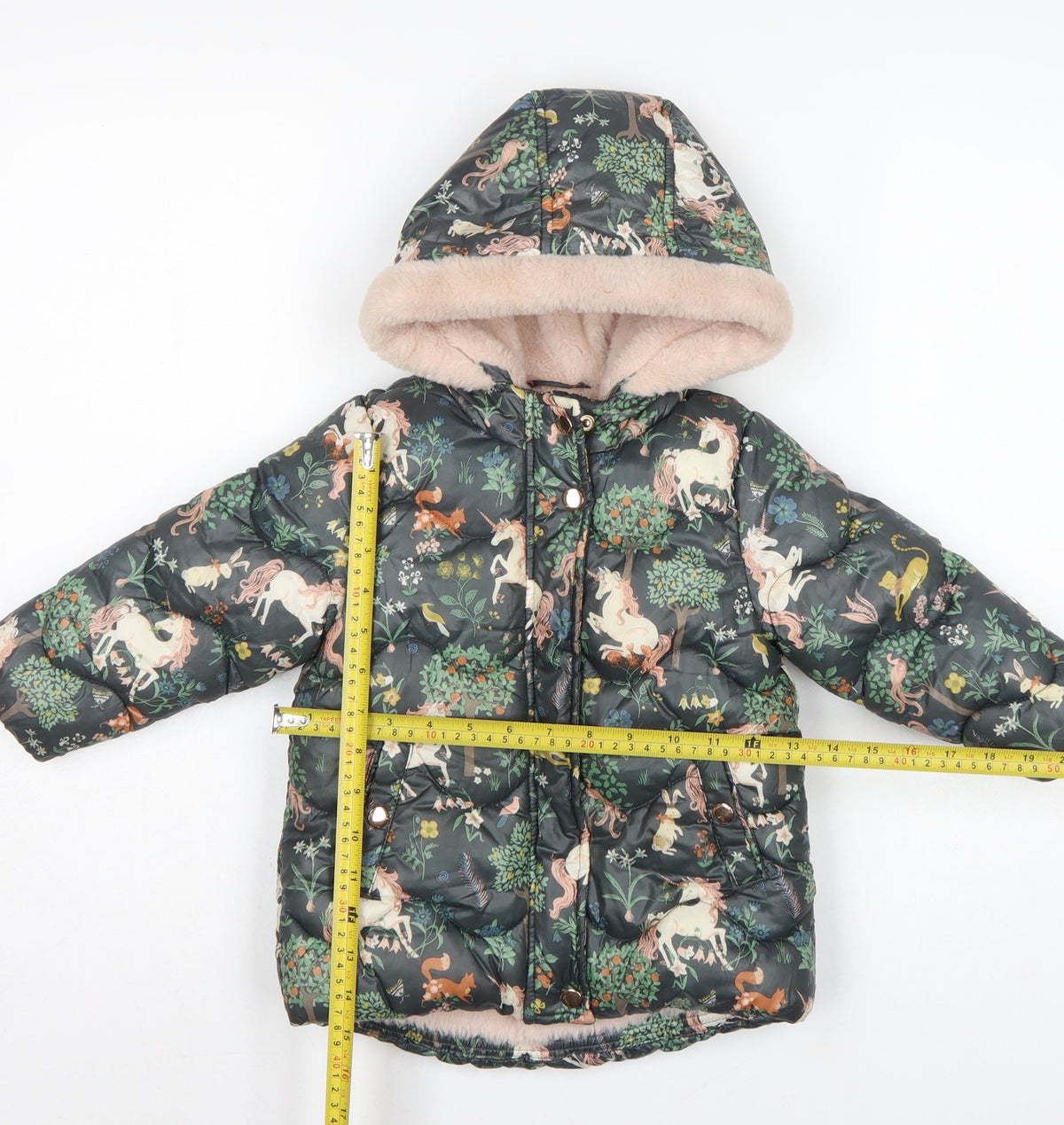 Next Girls Multicoloured 18-24 Months Unicorn Puffer Hooded Coat