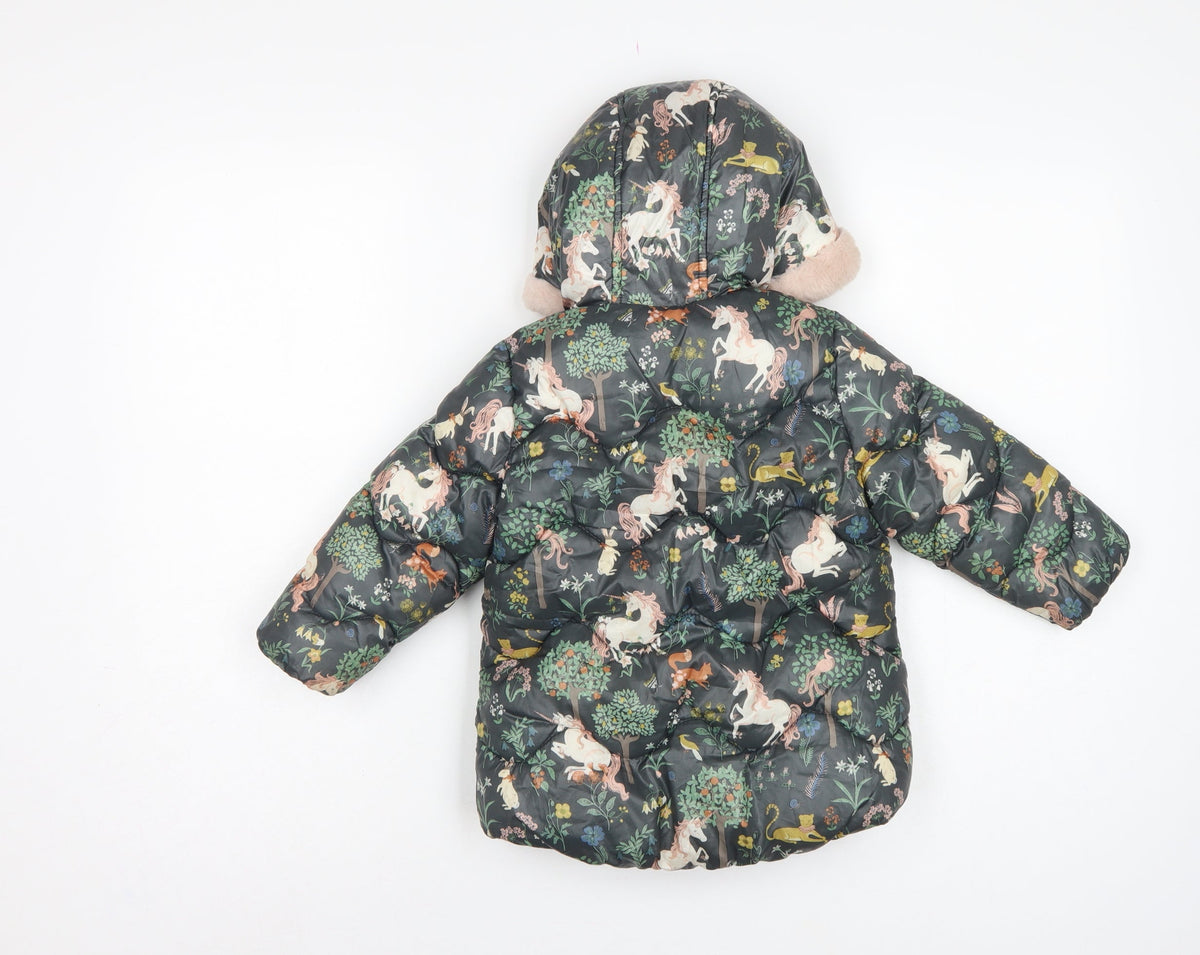 Next Girls Multicoloured 18-24 Months Unicorn Puffer Hooded Coat