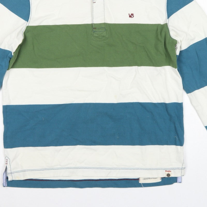 White Stuff Men’s Small Blue Green Striped Cotton Rugby Polo Shirt