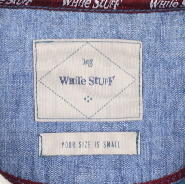 White Stuff Men’s Small Blue Green Striped Cotton Rugby Polo Shirt