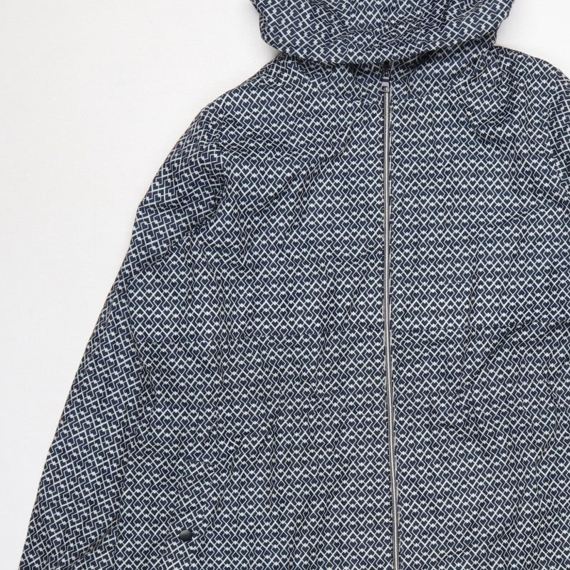 M&S Women’s Blue Geometric Hooded Rain Jacket XL Full Zip