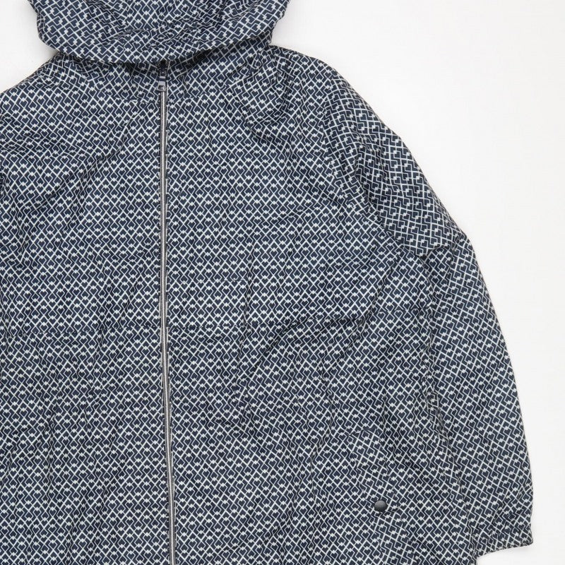 M&S Women’s Blue Geometric Hooded Rain Jacket XL Full Zip