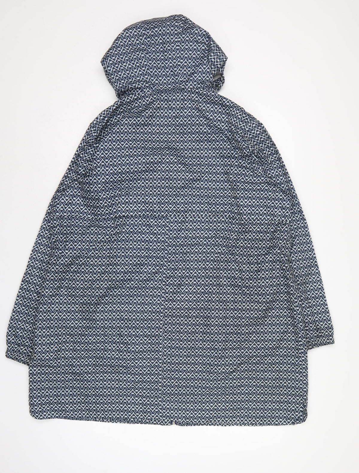 M&S Women’s Blue Geometric Hooded Rain Jacket XL Full Zip