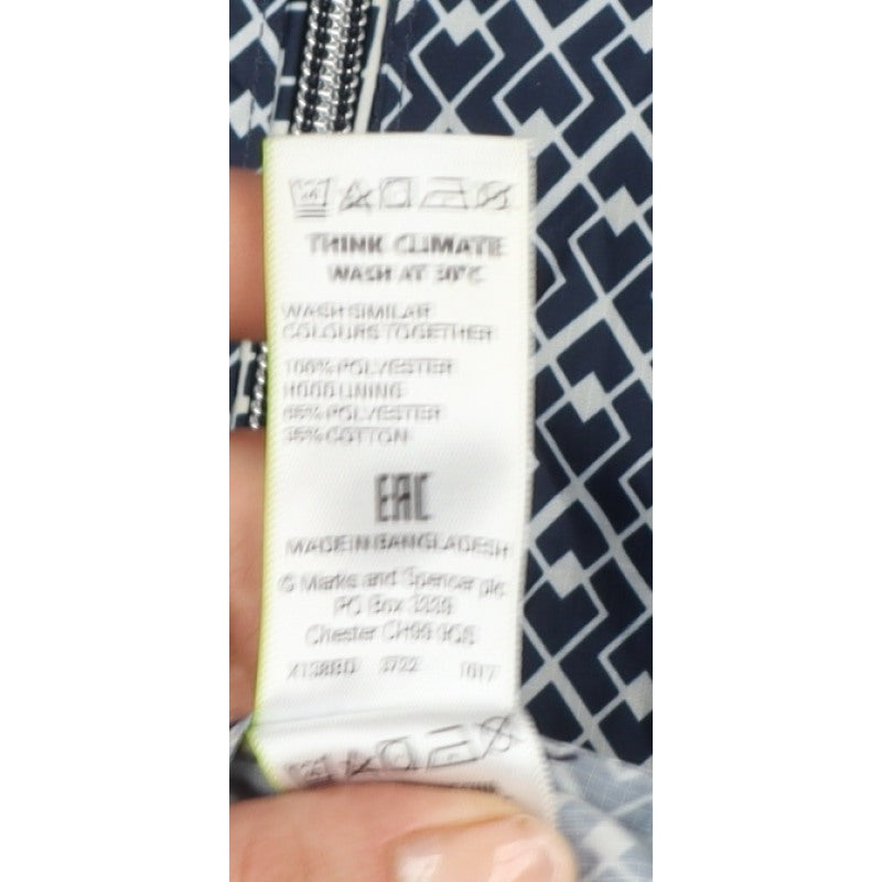 M&S Women’s Blue Geometric Hooded Rain Jacket XL Full Zip