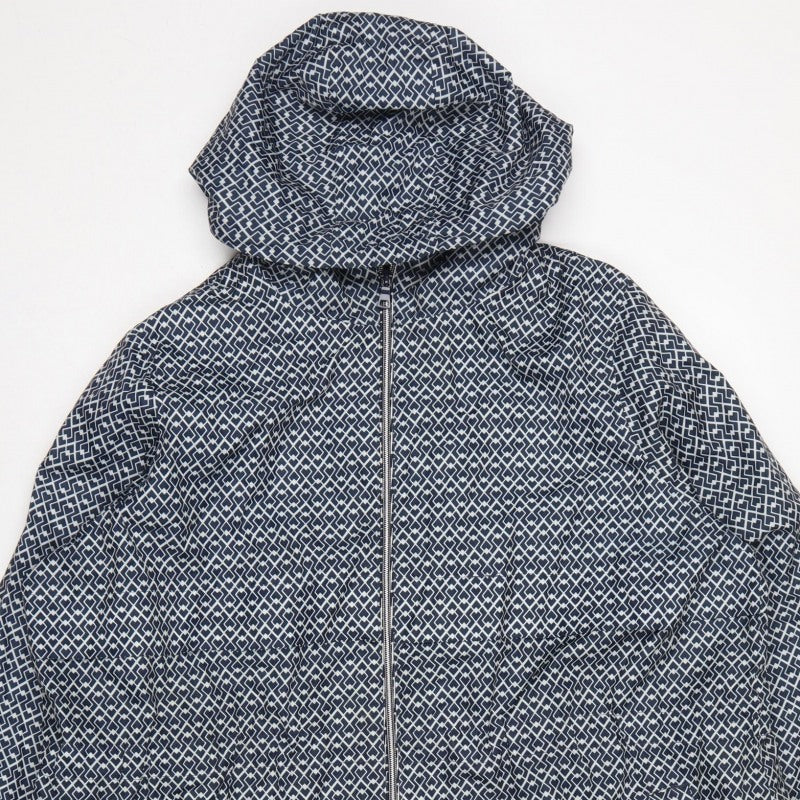 M&S Women’s Blue Geometric Hooded Rain Jacket XL Full Zip