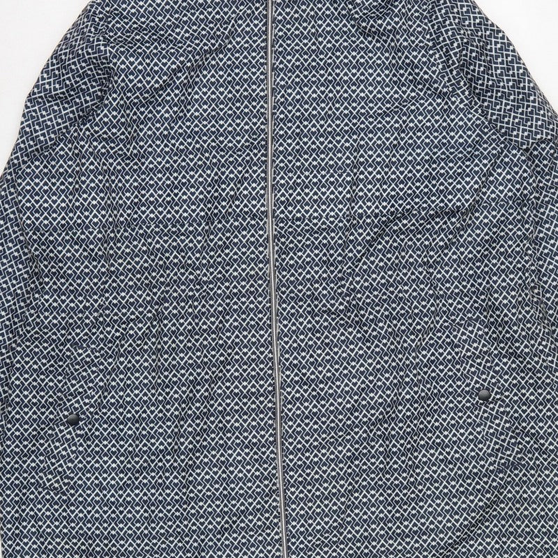 M&S Women’s Blue Geometric Hooded Rain Jacket XL Full Zip