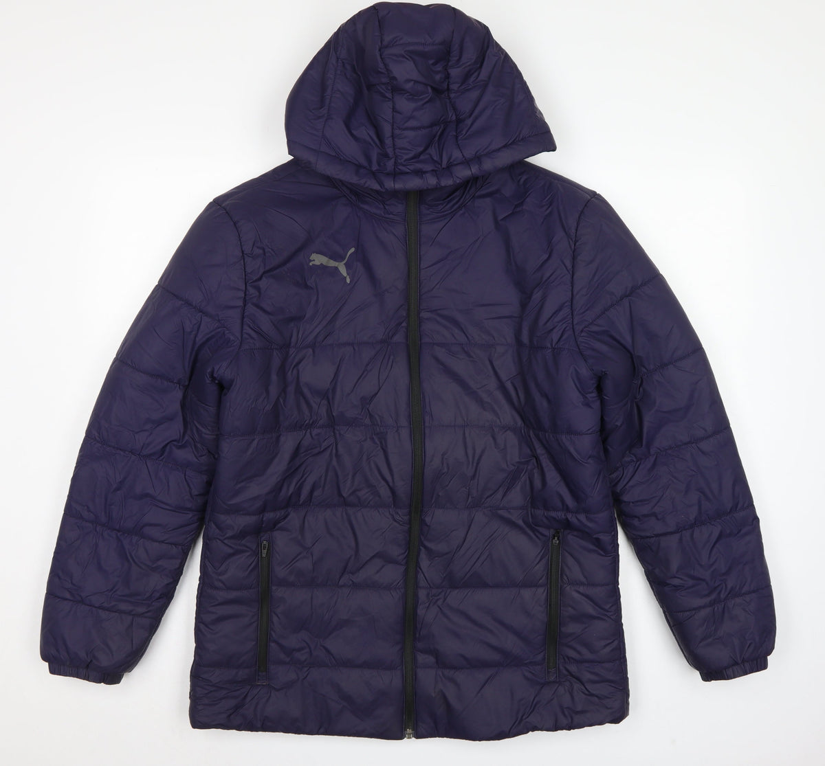 Puma Men’s Blue M Hooded Puffer Jacket Quilted Full Zip