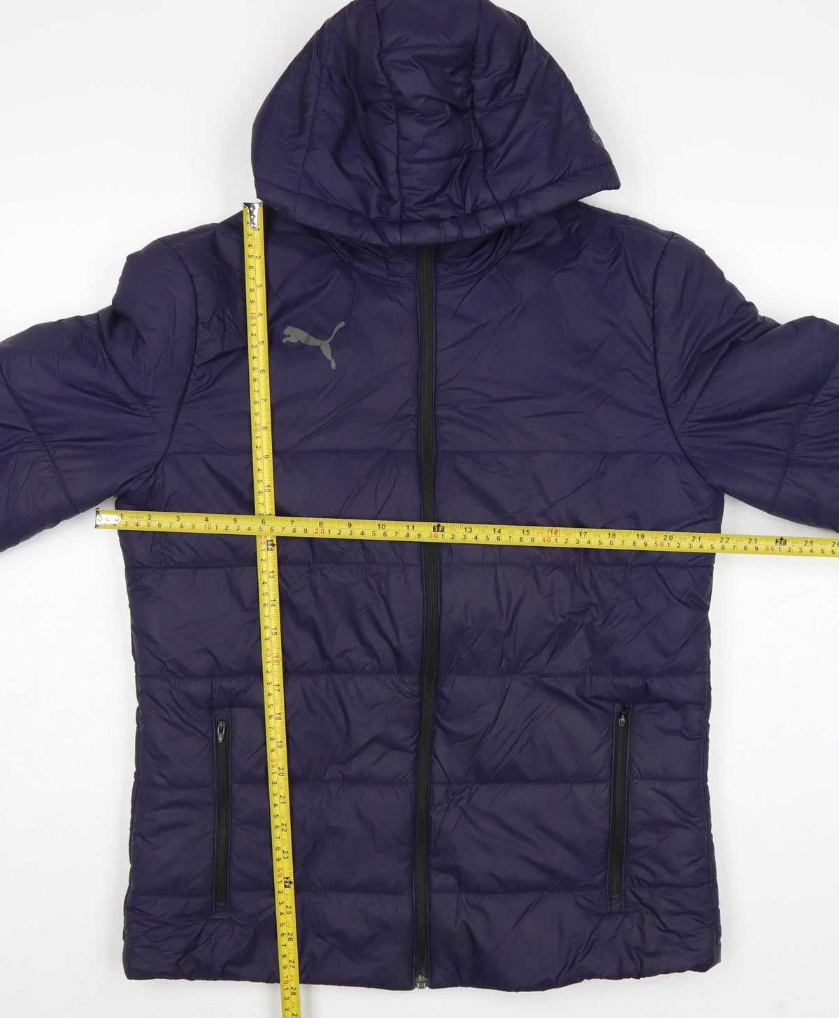 Puma Men’s Blue M Hooded Puffer Jacket Quilted Full Zip