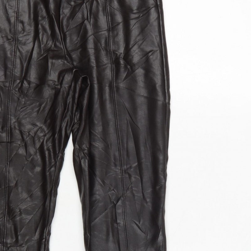 Marks and Spencer Women Brown Size 10 High Rise Faux Leather Leggings