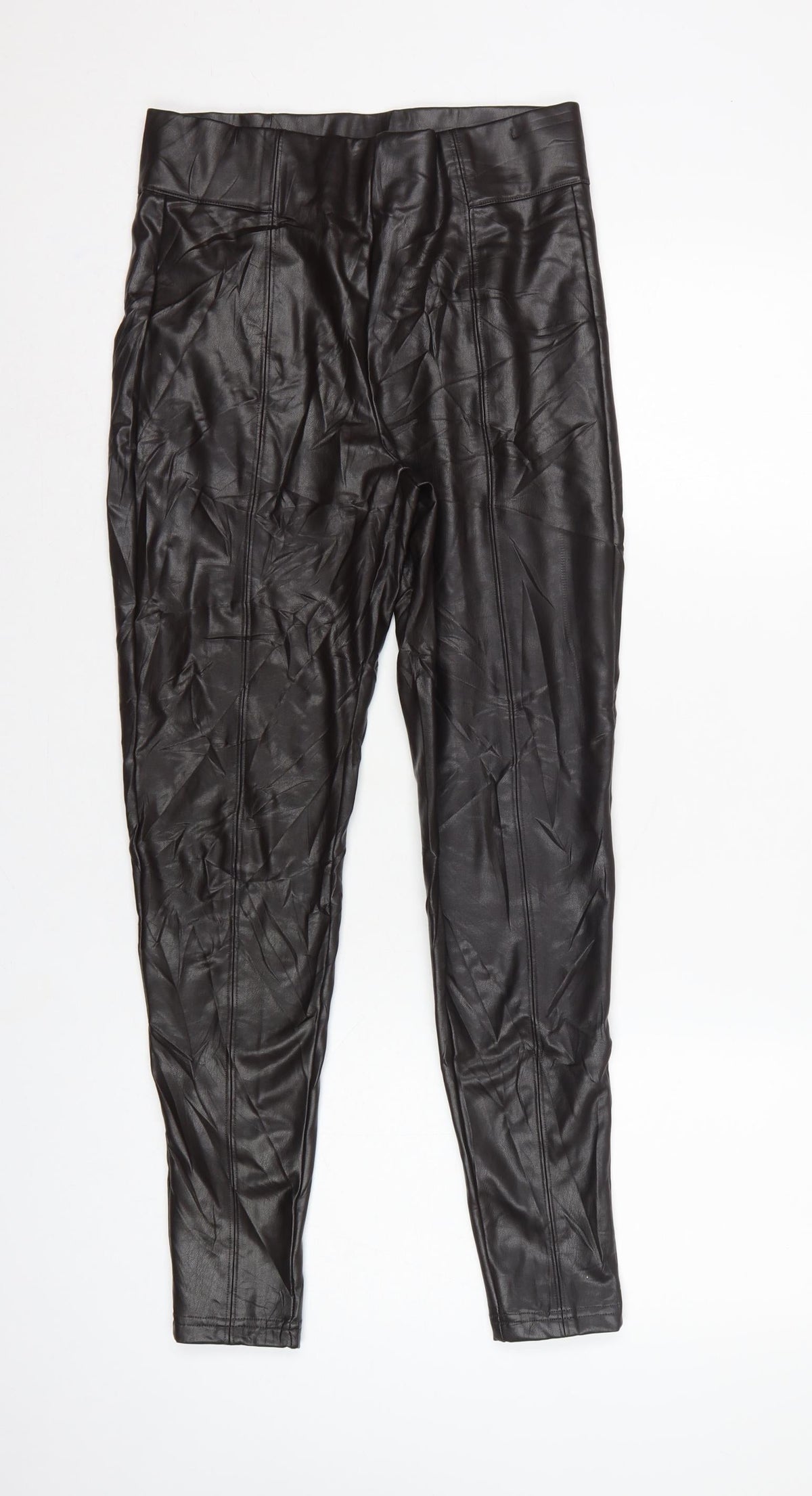 Marks and Spencer Women Brown Size 10 High Rise Faux Leather Leggings