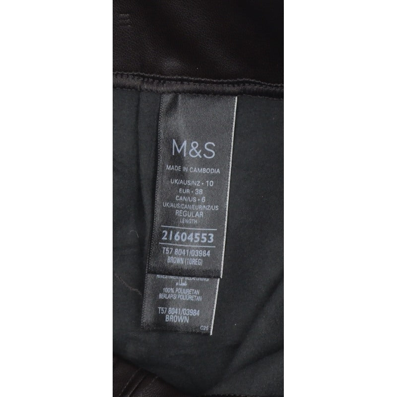 Marks and Spencer Women Brown Size 10 High Rise Faux Leather Leggings