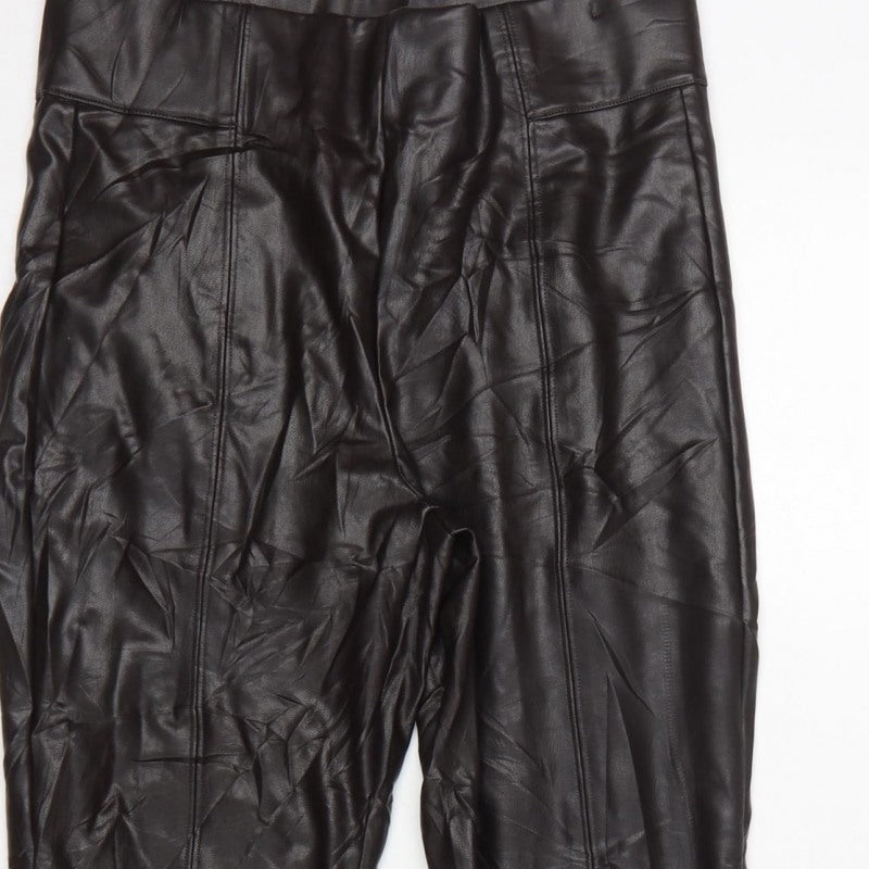 Marks and Spencer Women Brown Size 10 High Rise Faux Leather Leggings