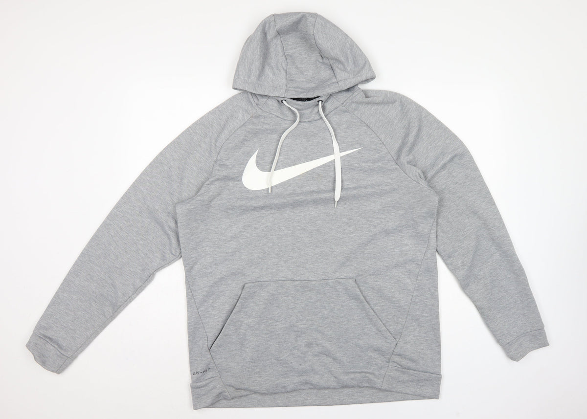 Nike Men’s Grey Large Dri-FIT Logo Pullover Hoodie