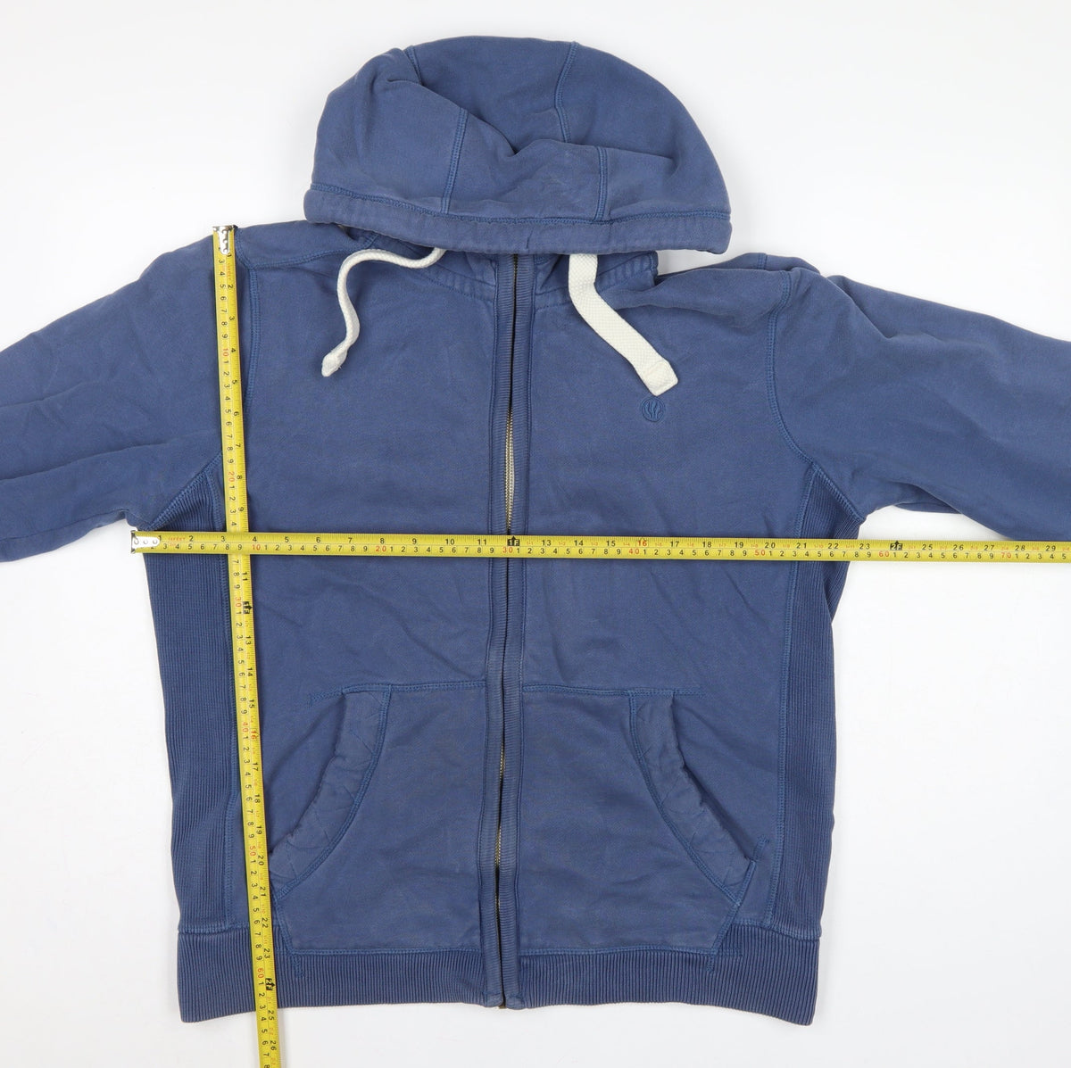 FatFace Men’s Blue L Full Zip Hooded Cotton Sweatshirt Logo Pockets