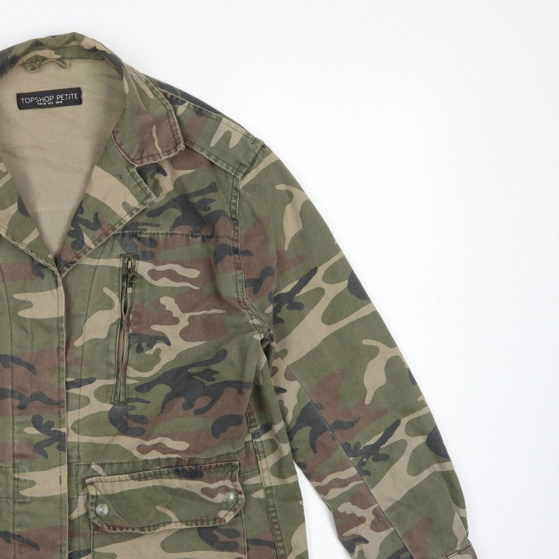 Topshop Petite Women’s Green Camo Military Jacket UK 10 Cotton