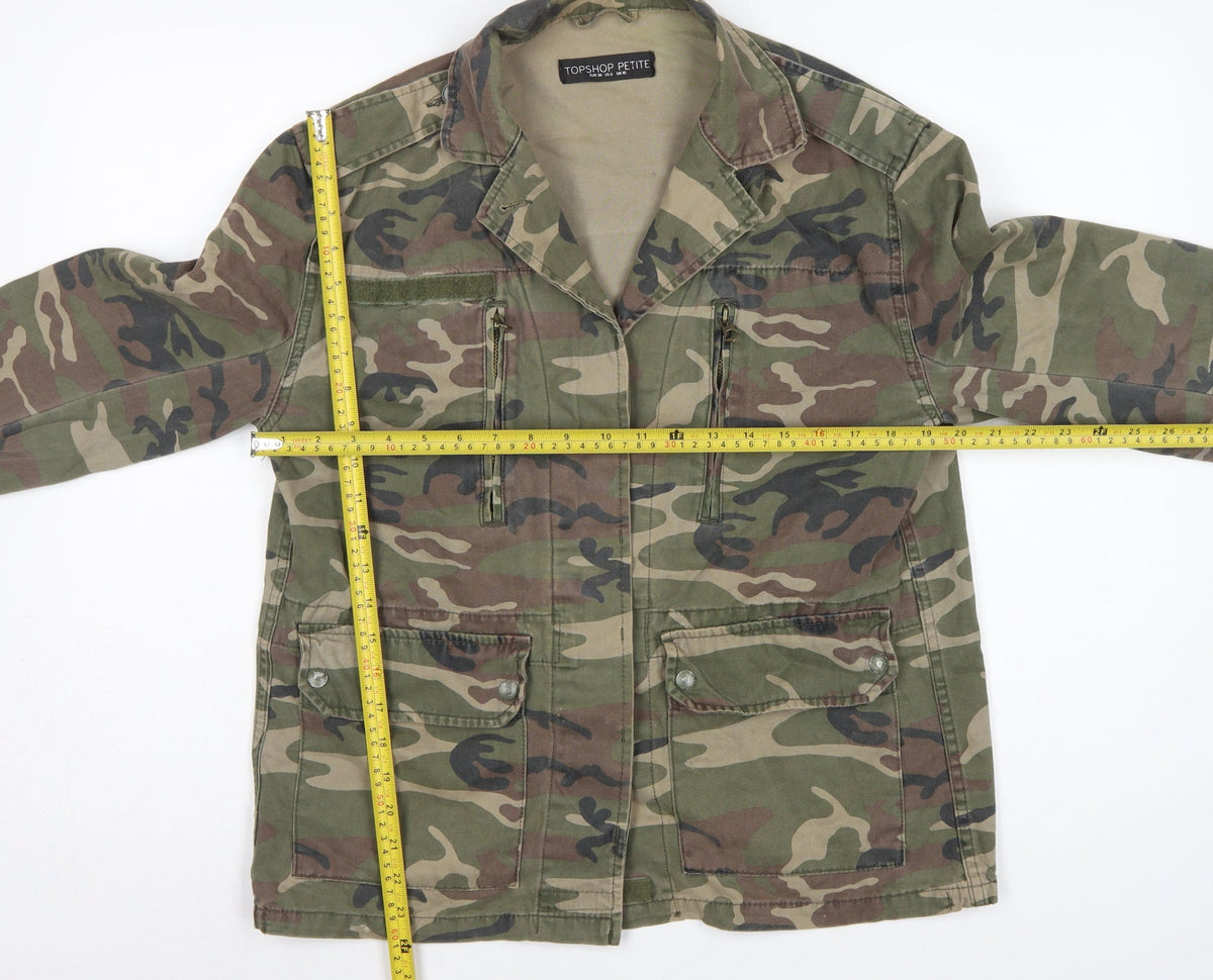 Topshop Petite Women’s Green Camo Military Jacket UK 10 Cotton