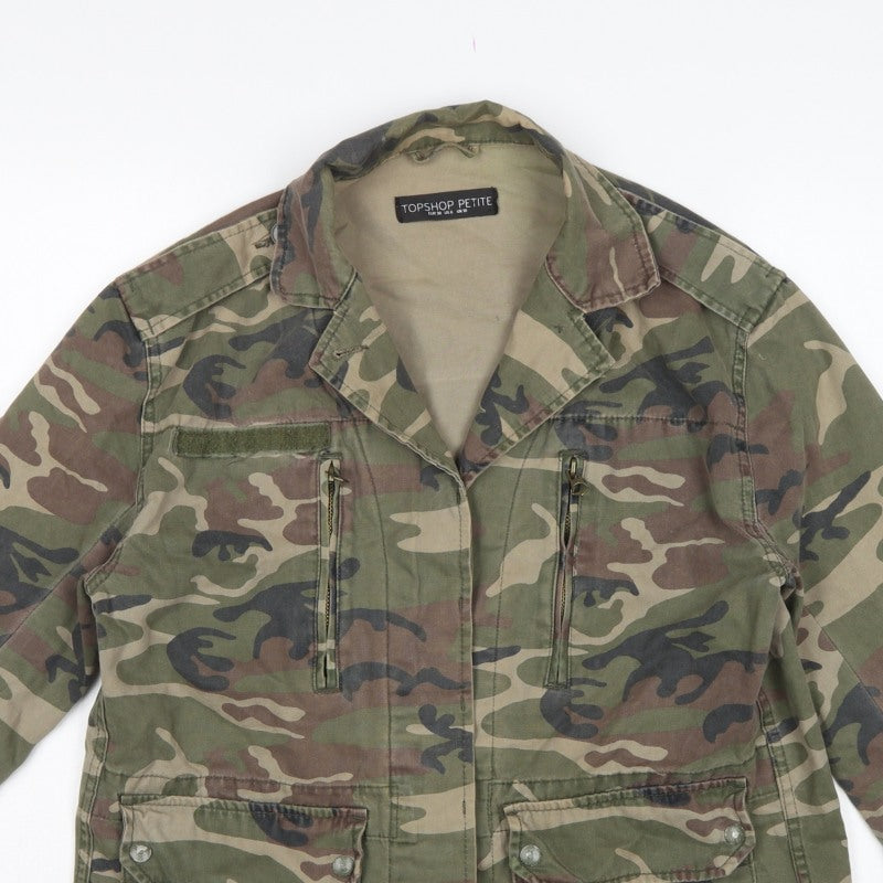Topshop Petite Women’s Green Camo Military Jacket UK 10 Cotton