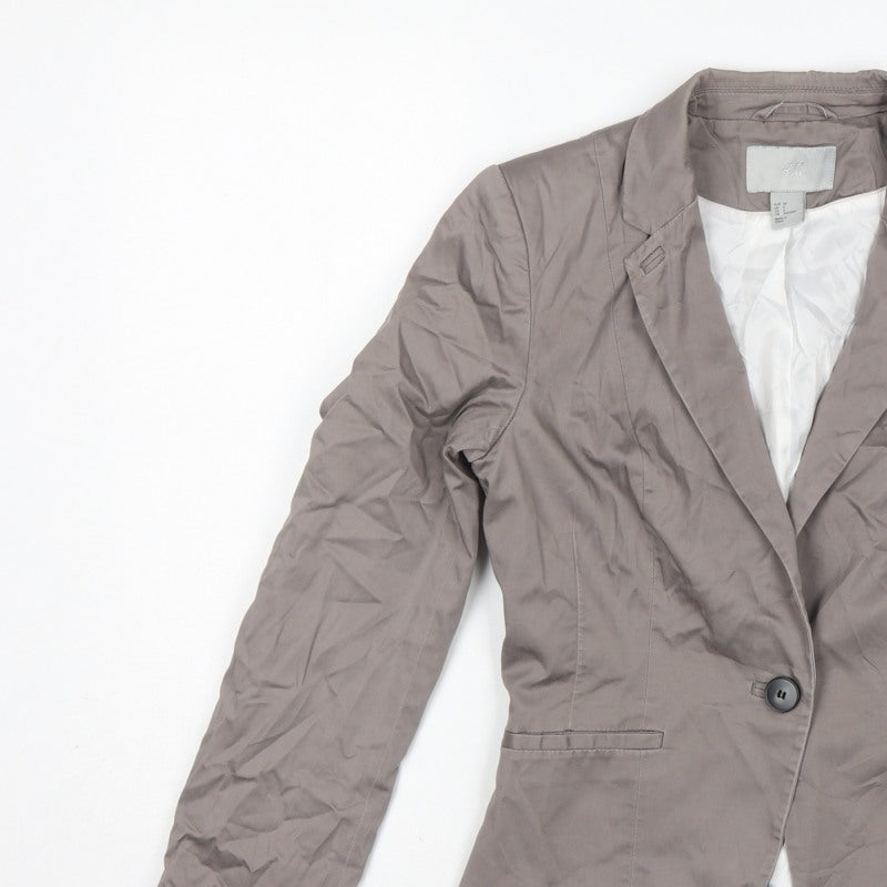 H&M Women Grey UK 8 Tailored Cotton Blend Single-Breasted Blazer