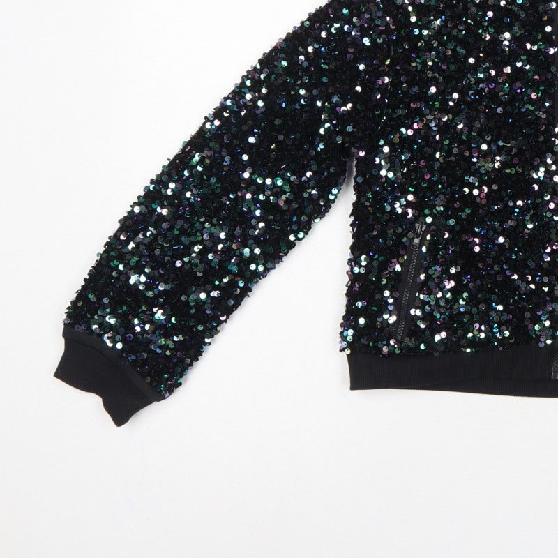 Tu Girls Black Sequin Bomber Jacket 9 Years Party Full Zip
