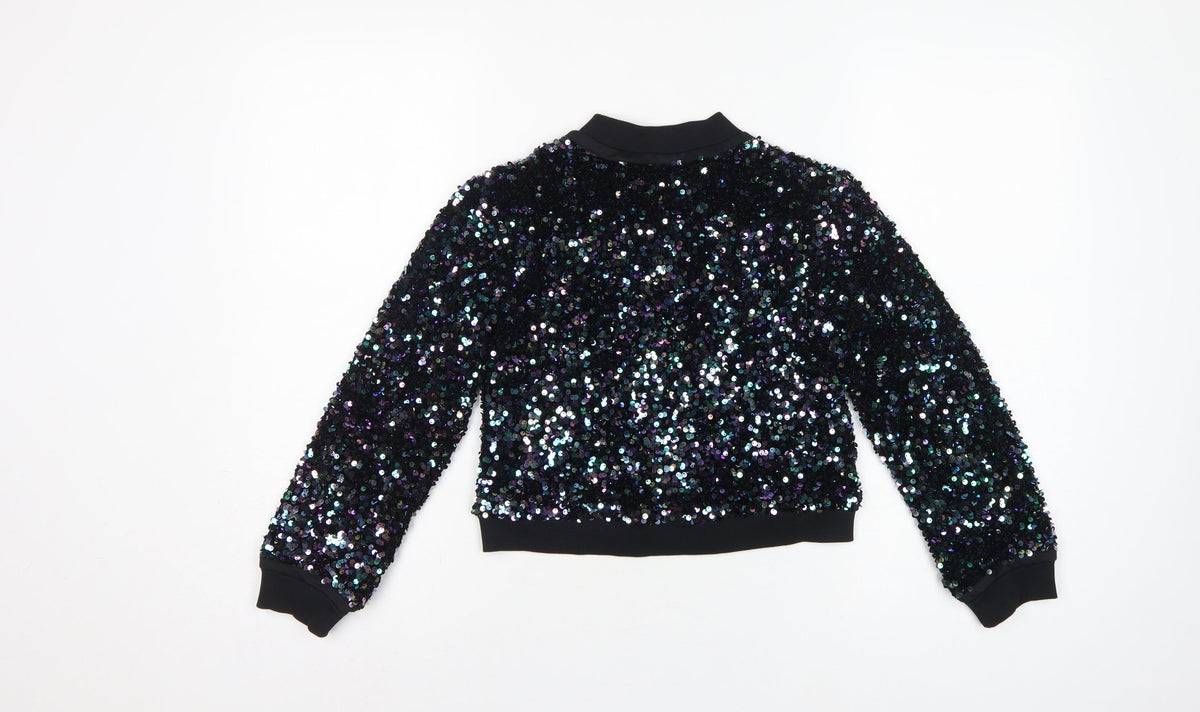 Tu Girls Black Sequin Bomber Jacket 9 Years Party Full Zip