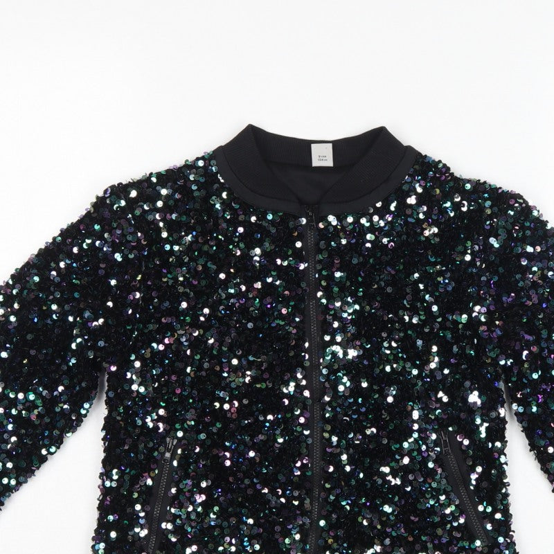 Tu Girls Black Sequin Bomber Jacket 9 Years Party Full Zip