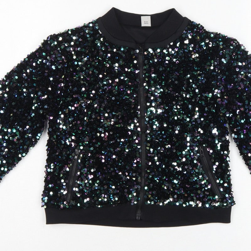 Tu Girls Black Sequin Bomber Jacket 9 Years Party Full Zip