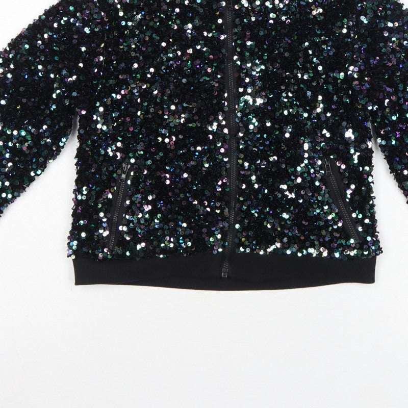 Tu Girls Black Sequin Bomber Jacket 9 Years Party Full Zip
