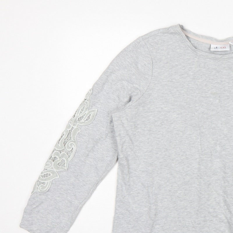 d&co. Women’s Grey UK L Tunic Sweatshirt Embroidered Sleeve Casual