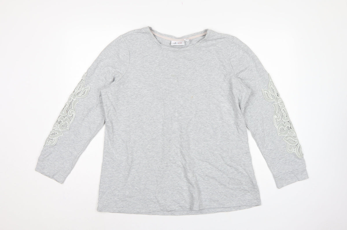 d&co. Women’s Grey UK L Tunic Sweatshirt Embroidered Sleeve Casual